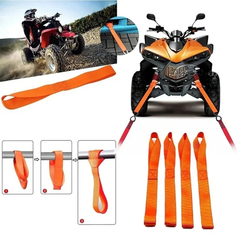 4pcs 20.5cm Soft Loop Tie-Down Straps for ATV UTV Motorcycles Scooters Dirt Bikes - Lawn & Garden Equipment Cargo Securing