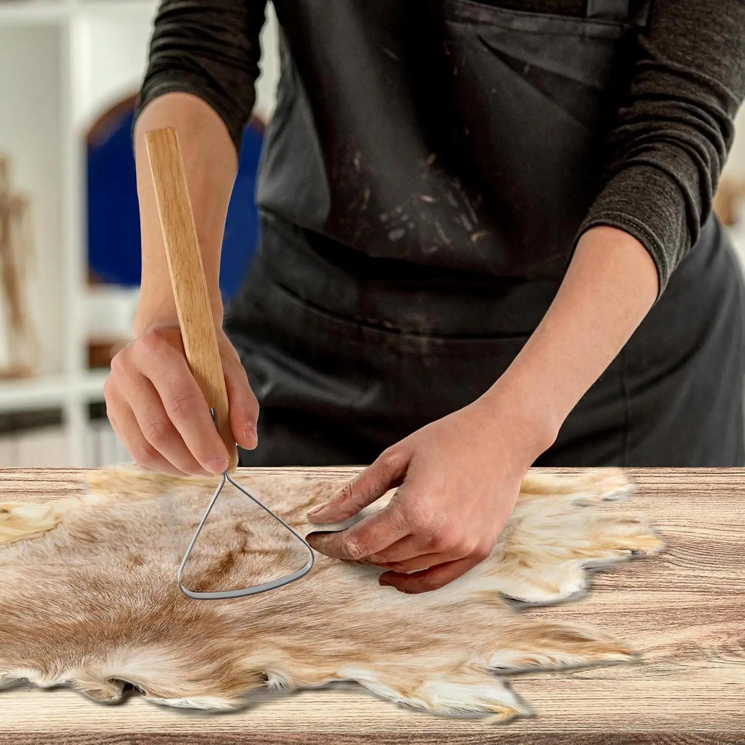 

Leather Craft Fur Processing Tools Stainless Steel Wooden Handle Scrapers Meat Scrapers Tanning Leather Sheet Tools