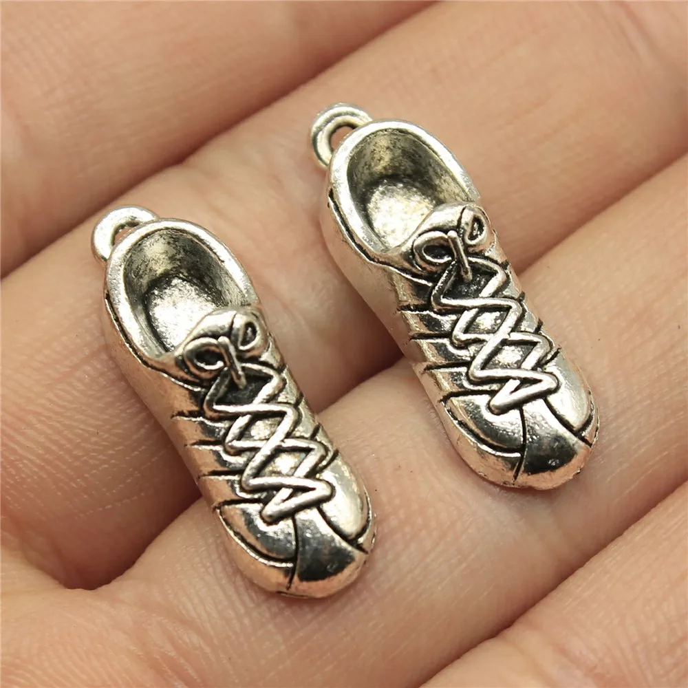 WYSIWYG 10pcs 27x9mm 2 Colors Antique Bronze Plated Sneaker Charms 3D Running Shoe Charms Sneaker Shoe Charms