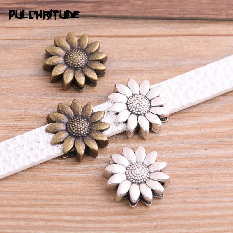 6pcs Two Color Sunflower Wheel Spacers Adapters Slider Spacer Jewelry Material Spacers For Jewelry Making For 10mm Leather Cord