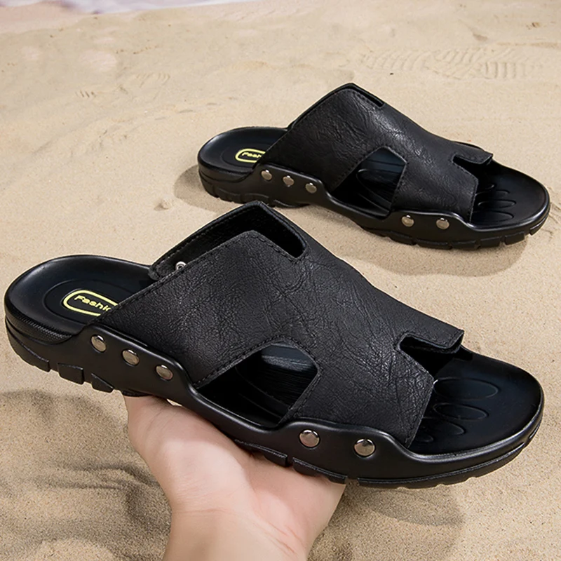 Genuine Leather Men Slippers Outdoor Beach Shoes Big Size  37-52 Summer Slippers Casual Sandals Designer Mens Slippers 52 51 50