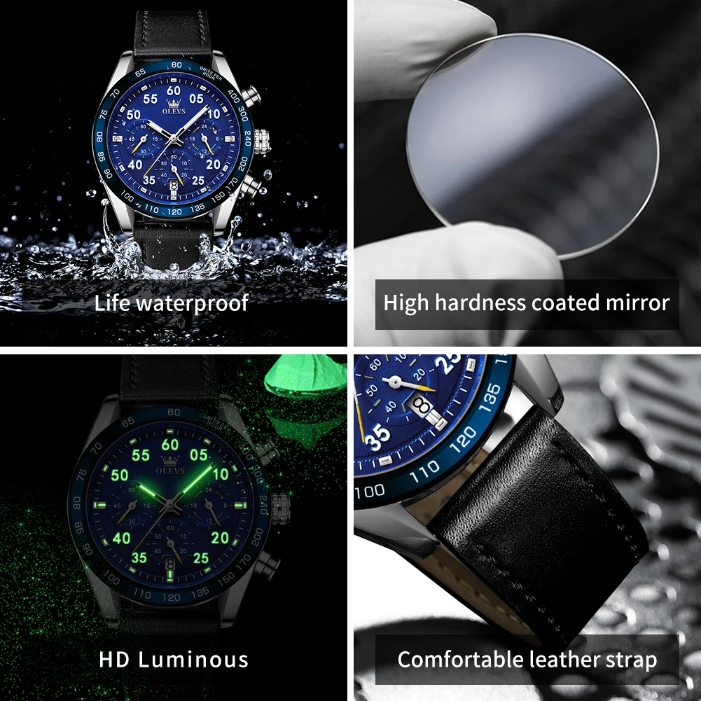 OLEVS TY703 Man Watch Fashion Casual Original Quartz Watch for Man Chronograph Waterproof Luminous Date 24 Hour Display Watches