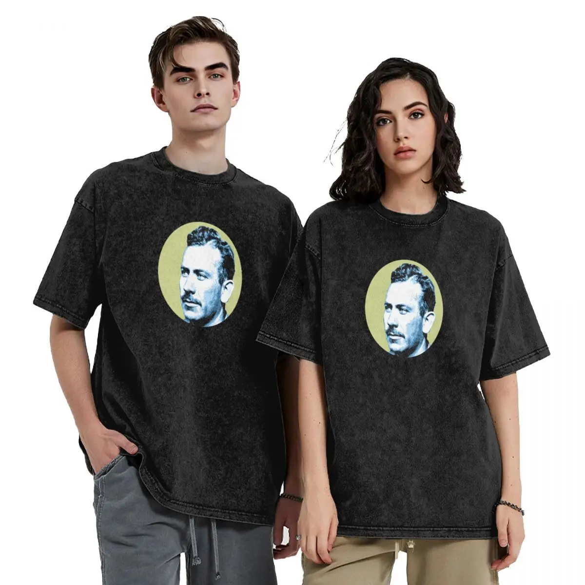 

John Steinbeck сине-зеленая портретная футболка с возвышенной графикой, летняя рубашка, мужские футболки