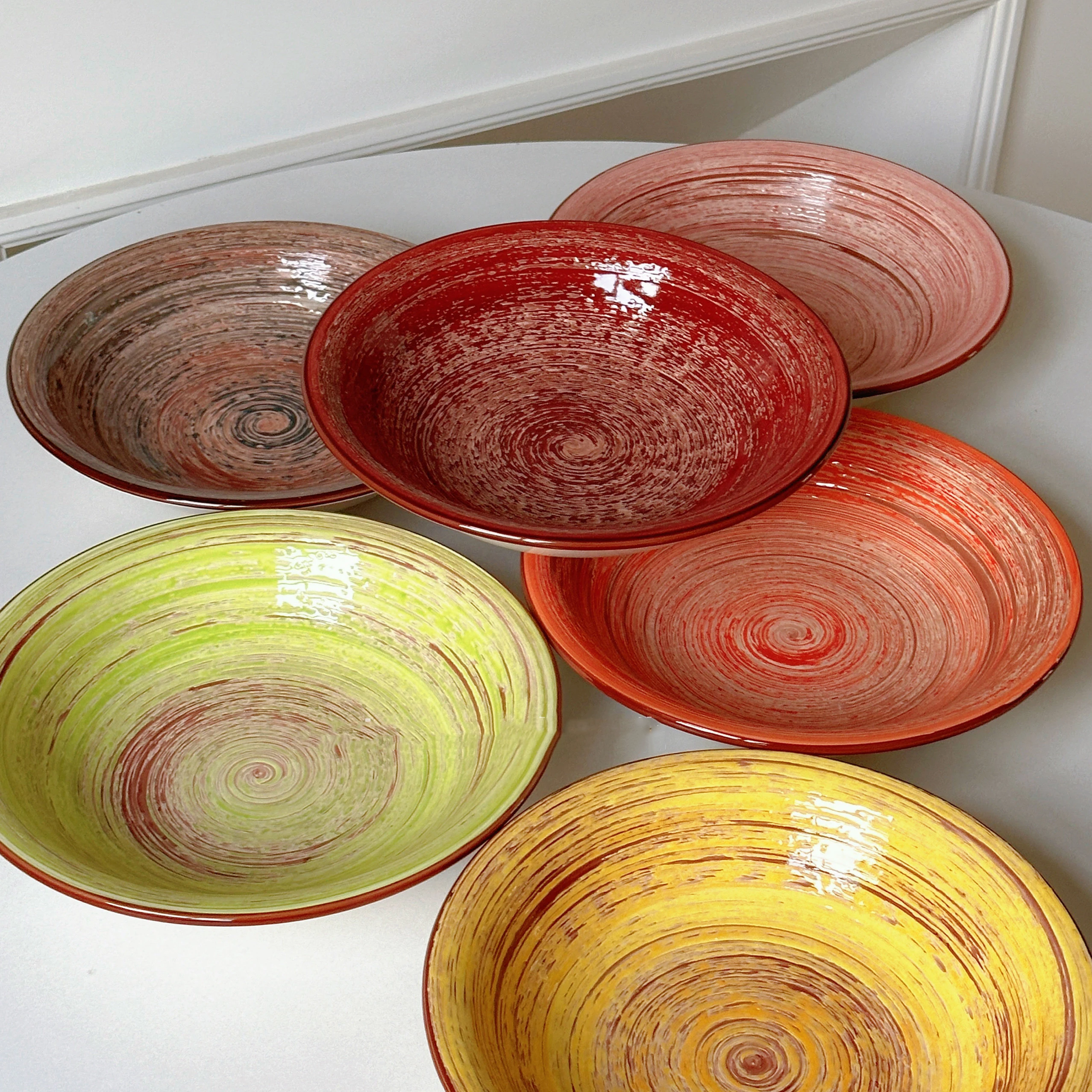 Vintage Ceramic Bark Pattern Plates High Quality Hand Drawn Under Glazed Color Vegetable Salad Bowls Dessert Display Plate