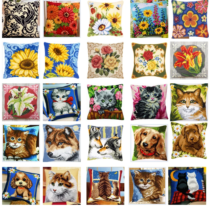 Unprinting Cross Stitch Cushion, Cat Can, Dog Embroidery Kit, Cross Stitch Pillow, Tapestry, DIY