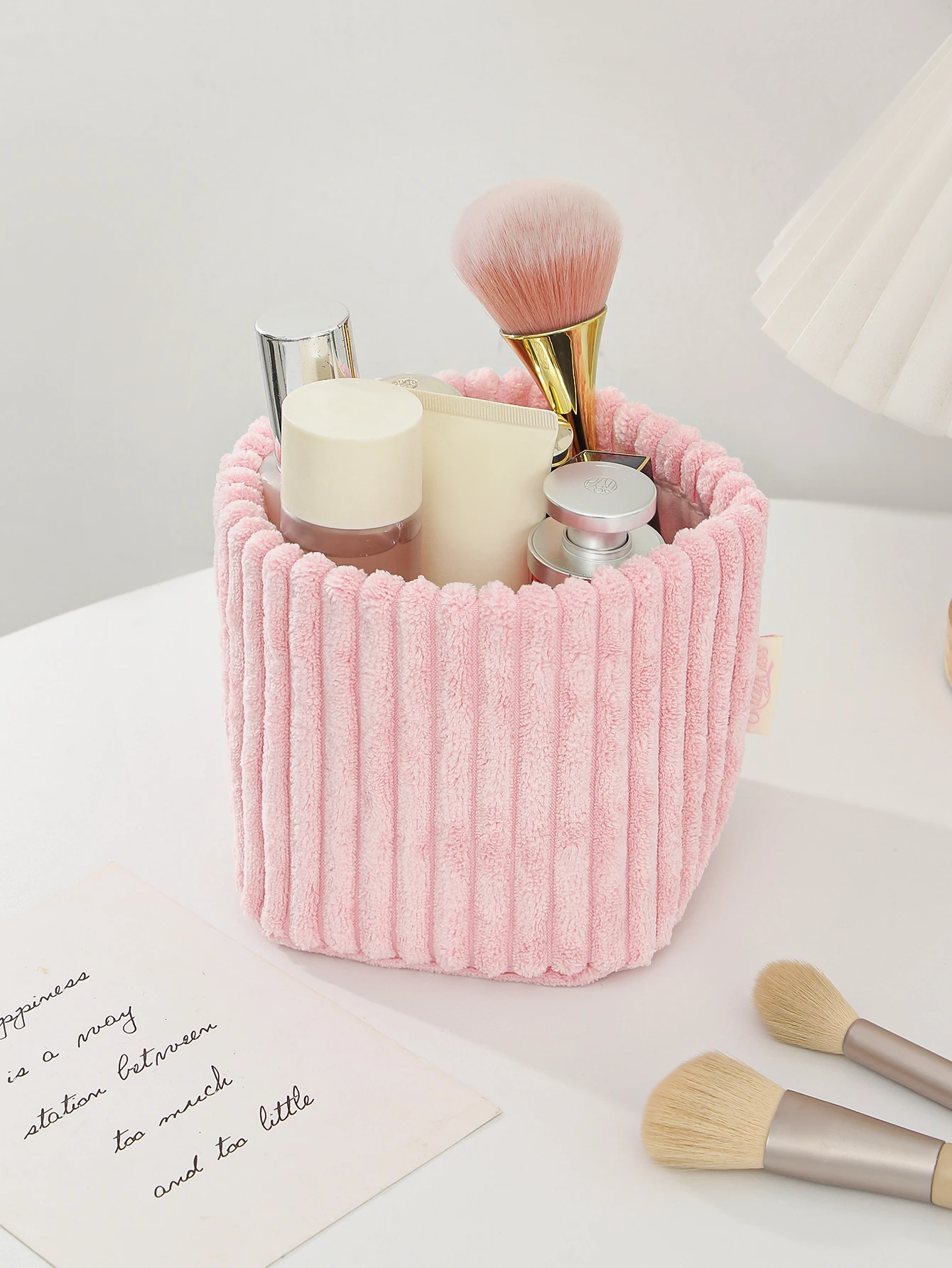 1 corduroy barrel makeup bag, large capacity makeup storage bag, bathroom toiletries makeup bag