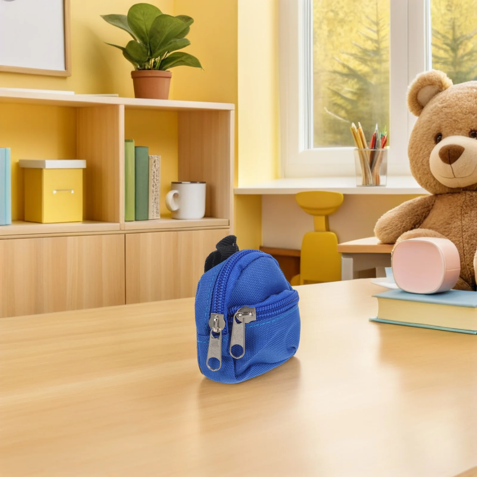 Mochila em miniatura fofa, 2 peças, adereços, escala 1:6, zíper realista, bolsas escolares para cenas de casa de bonecas, acessórios, mochila em miniatura