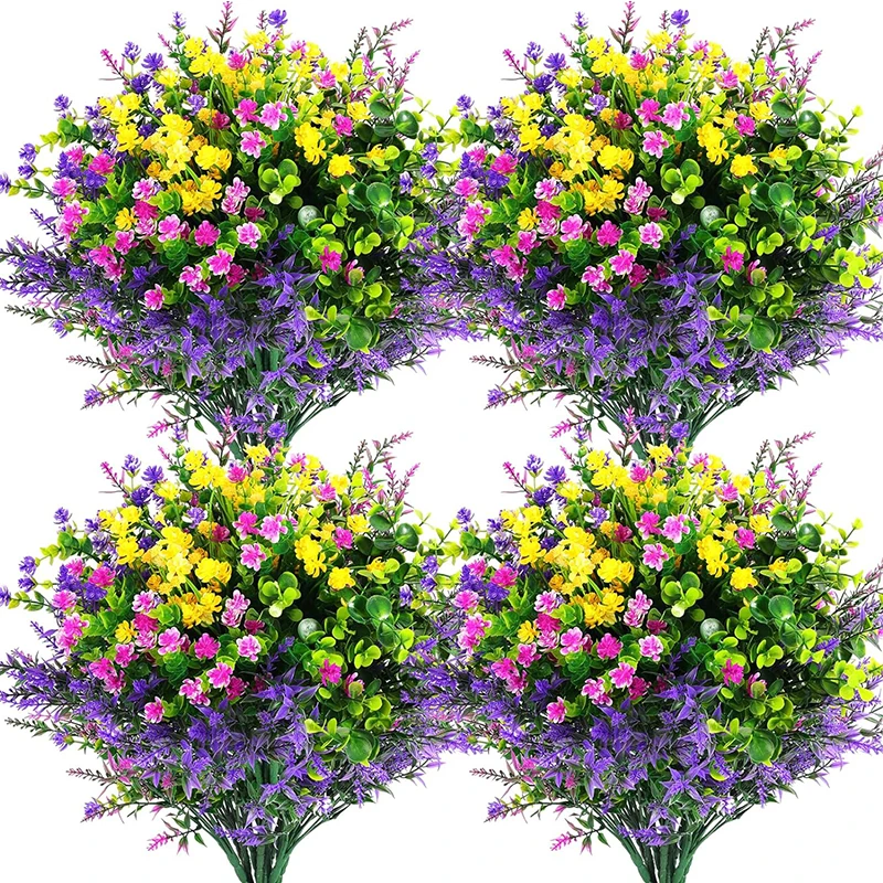 24 Pcs Artificial Flowers Outdoor Faux Artificial Plants Shrubs Plastic Flower Bulk for Hanging Planter Porch Window Home Decor