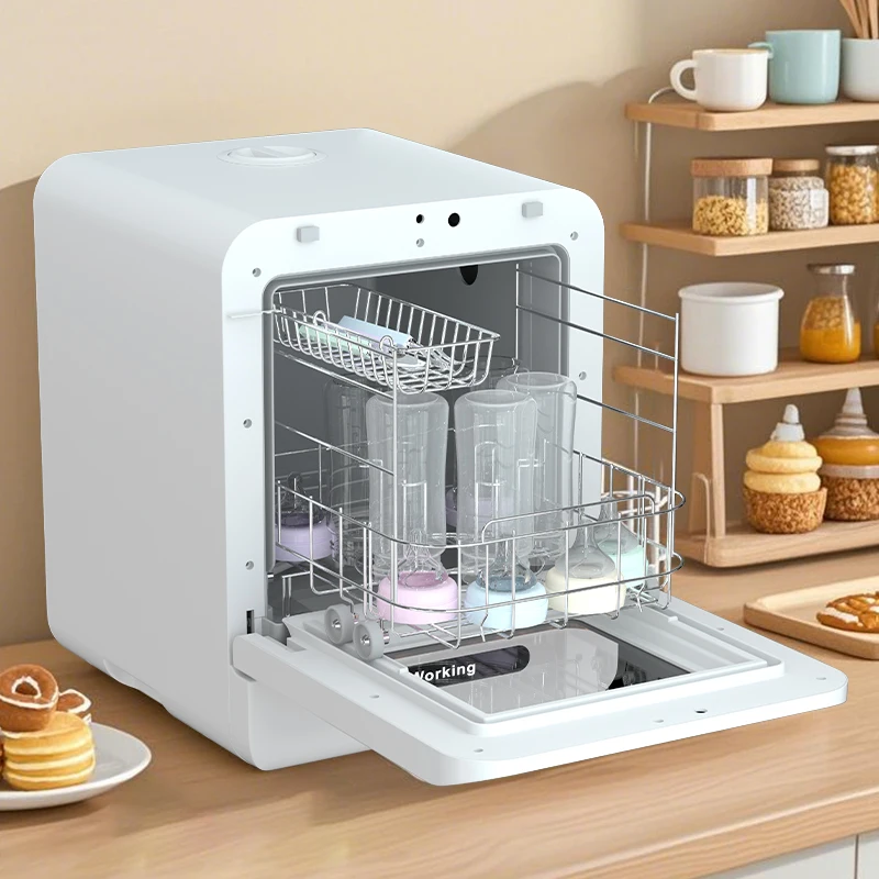 Small Portable Countertop Dishwasher Electric Freestanding Plastic UVc+Plasma Disinfection 4L Capacity Kitchen Machine Household