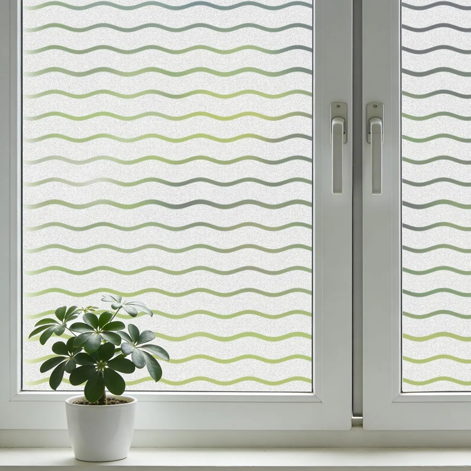Wave Static Cling Window Privacy Film, No Glue Frosted Decorative Glass Sticker, Anti-UV Window Tint for Bathroom Bedroom Office