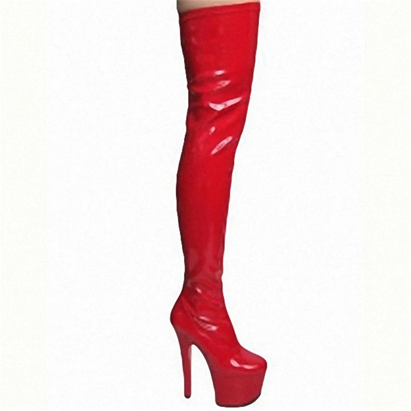 Rncksi 17cm New Fashion Women Sexy Red Snakeskin Print High Heels Thigh High Boots Ladies Pointed Toe Waist Boots Girls Zip Shoe