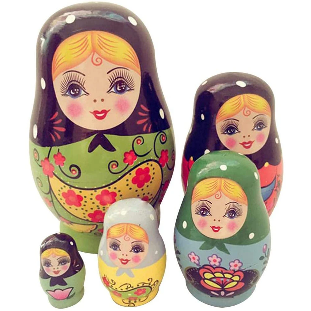 

5PCS Creative Russian Nesting Dolls Traditional Wooden Handmade Painted Toy Doll Gift Toy