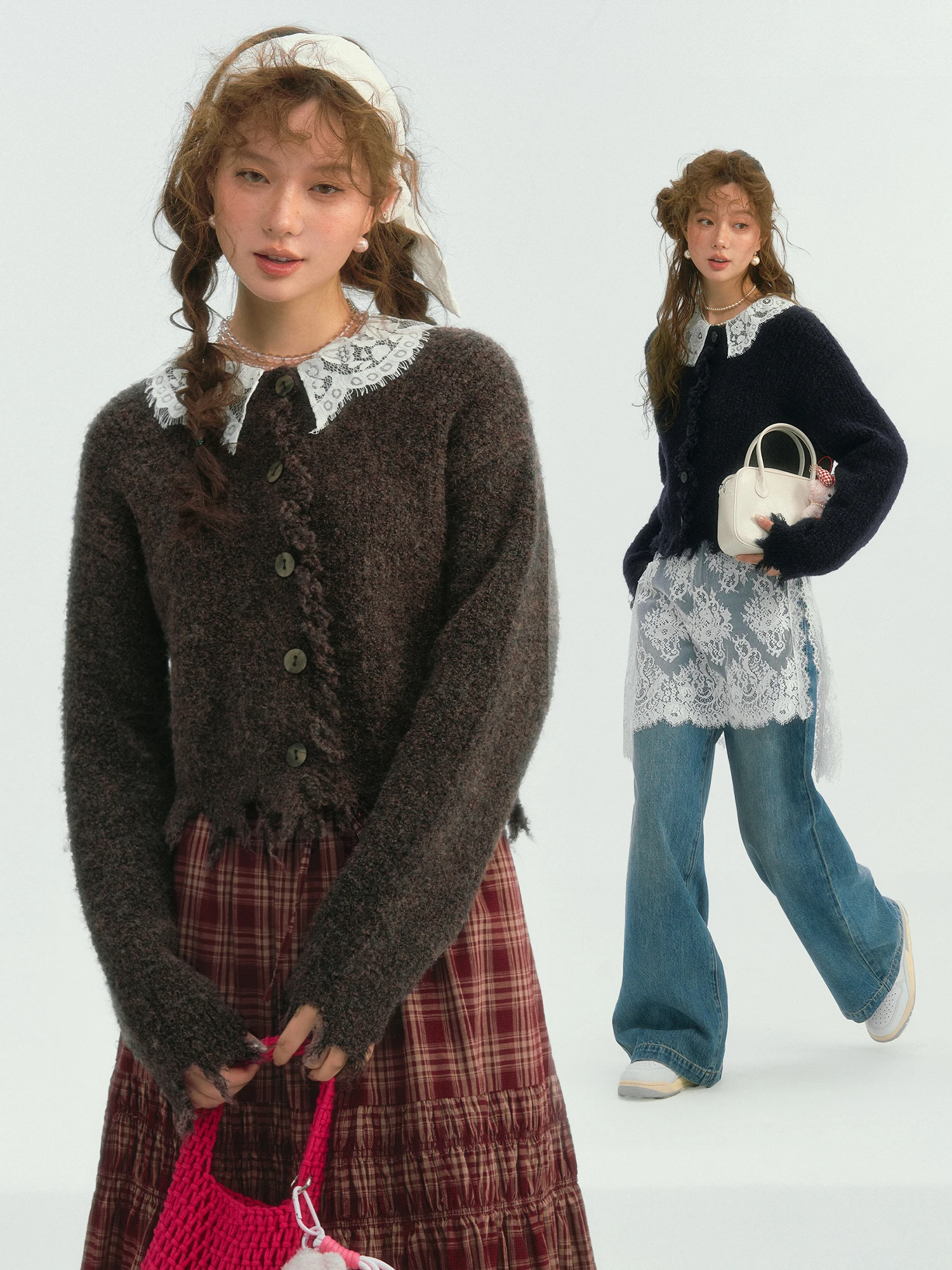 

Кардиган SOMESOWE с кружевным воротником-стойкой, стандартный крой, длинный рукав, круглый вырез, вязаный свитер, для повседневной носки, офисный стиль, модный, производство Китай