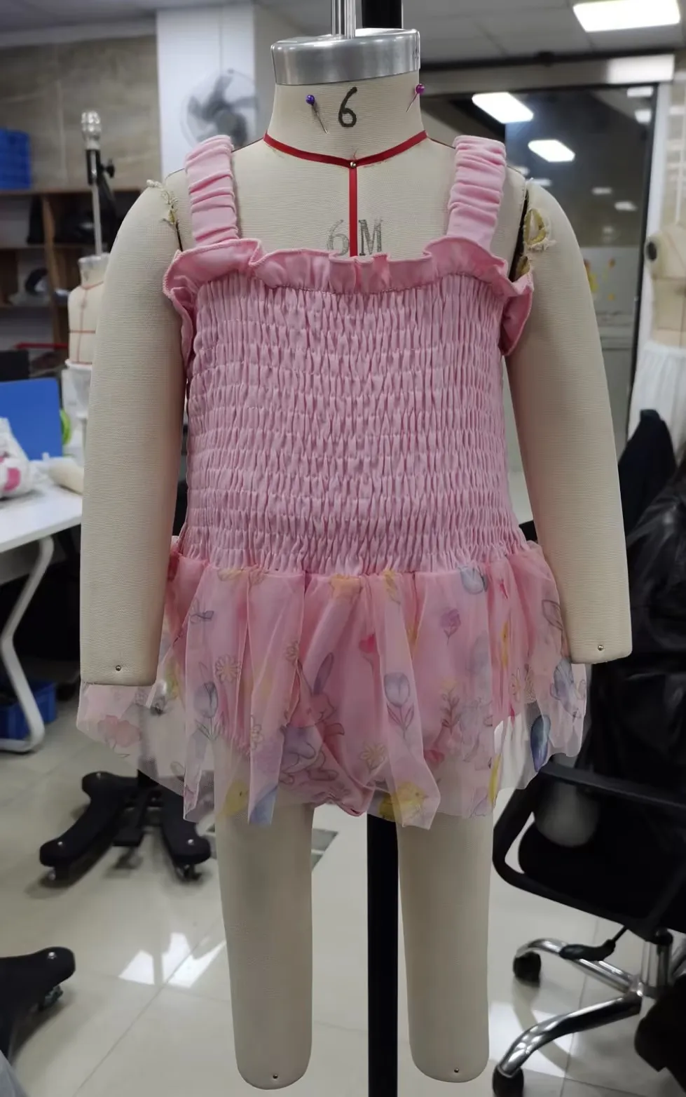 roupas-infantis-para-meninas-roupas-de-pascoa-com-decote-quadrado-estampa-floral-de-ovo-de-coelho-vestido-com-faixa-de-cabeca-e-laco