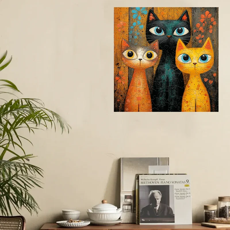 Urocze drewniane puzzle z kotem - zabawna gra na imprezy i relaks