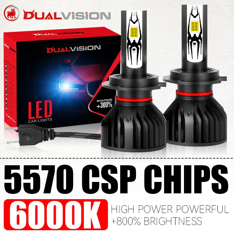 2PCS H7 H4 H1 Car Light Bulbs H11 9005 HB3 9006 HB4 9012 HIR2 H8 H9 LED Headlamp STG PTF Hi/Lo Beam Fog Light 6000K 12V 1:1 MINI