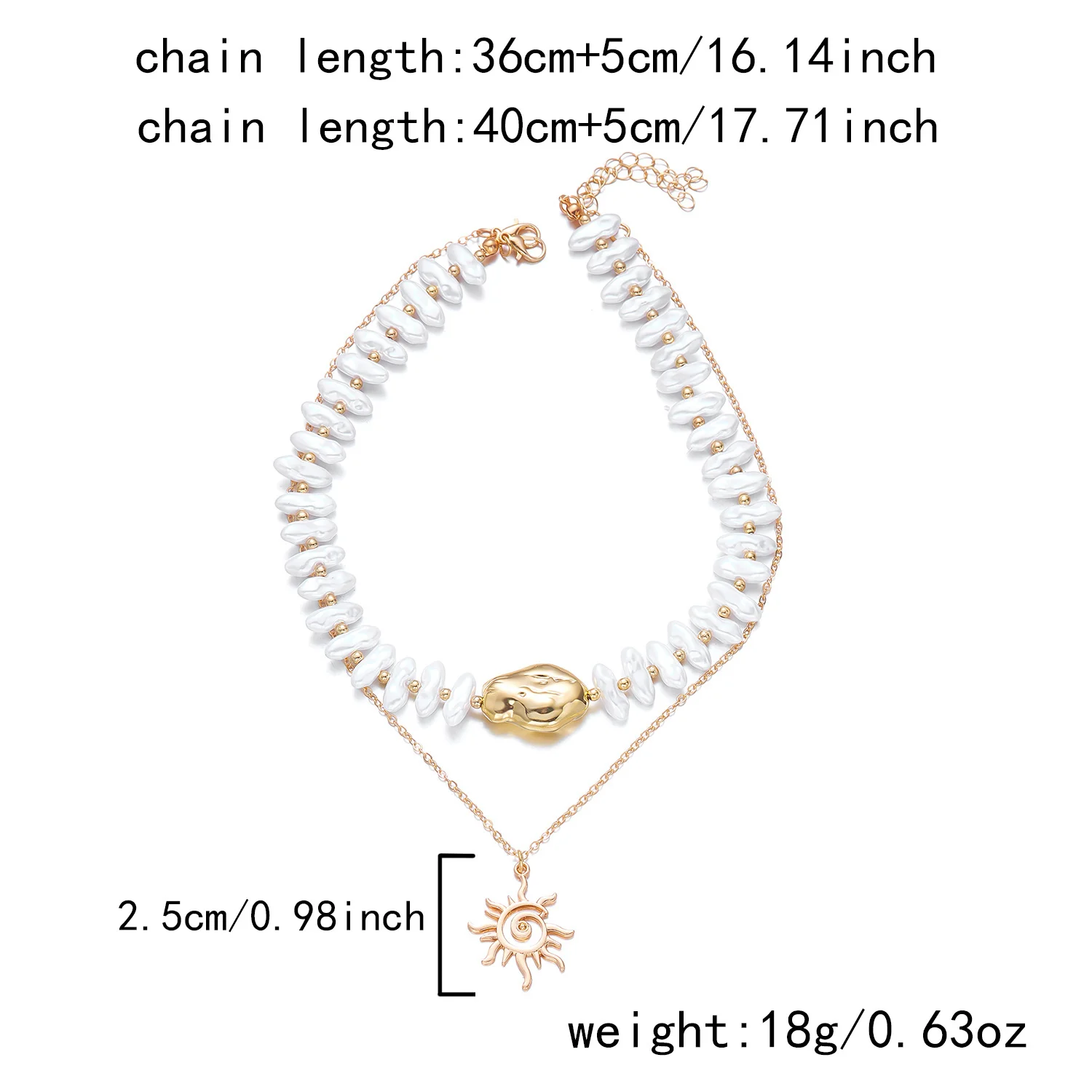 Boho Mehrschichtige Sonnenanhänger-Halskette für Frauen Unregelmäßige Perlen-Choker Statement-Schmuck Sommer Strand Urlaub Geschenk – Detail 6