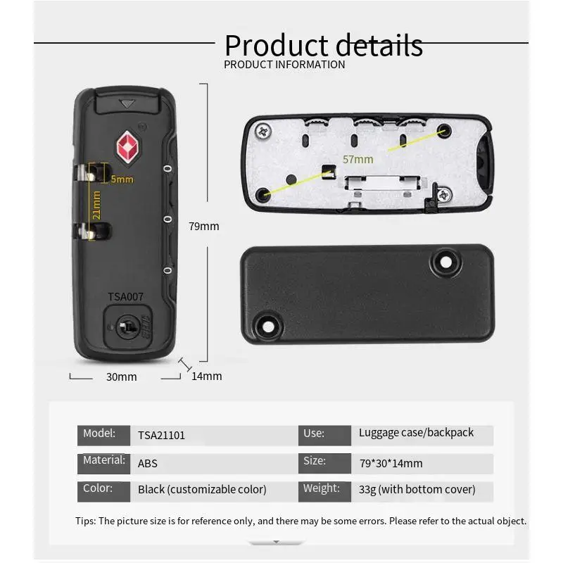 Candado fijo de seguridad para armario, combinación de contraseña de 3 dígitos, bolsa de viaje, Maleta, accesorios de equipaje, TSA