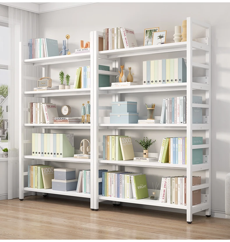 

4-Tier Bookshelf Wooden &Steel Frame Storage Display Rack Floor Standing Storage Rack