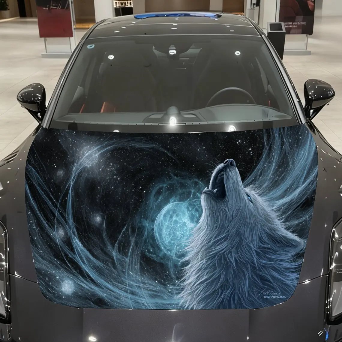 Fantasy Power Nebula Spirit Wolf Pattern car hood stickers, waterproof self-adhesive, scratch resistant, easy to stick, durable