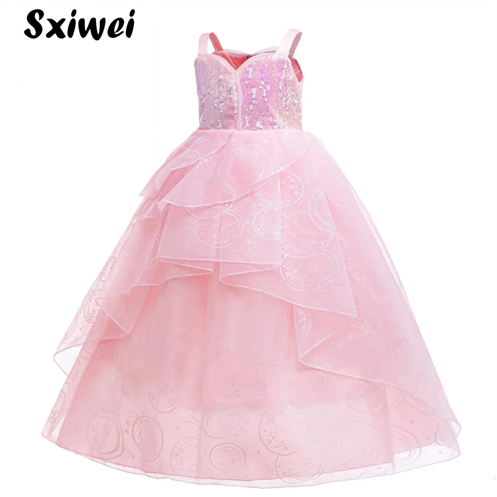 

Тюлевое платье с цветочным узором для девочек, многослойная юбка с блестками, без рукавов, длиной до пола, торжественное платье, розовое платье принцессы подружки невесты для свадебной вечеринки