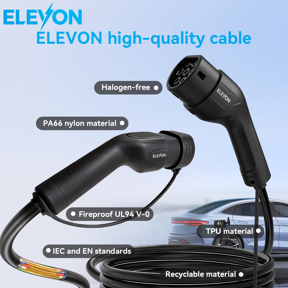 ELEVON 22kw EV Charging Cable Type2 To Type2 Charger Cable 32A EV Charger Female Plug To Male Plug EVSE Charging 5M TPU Cable