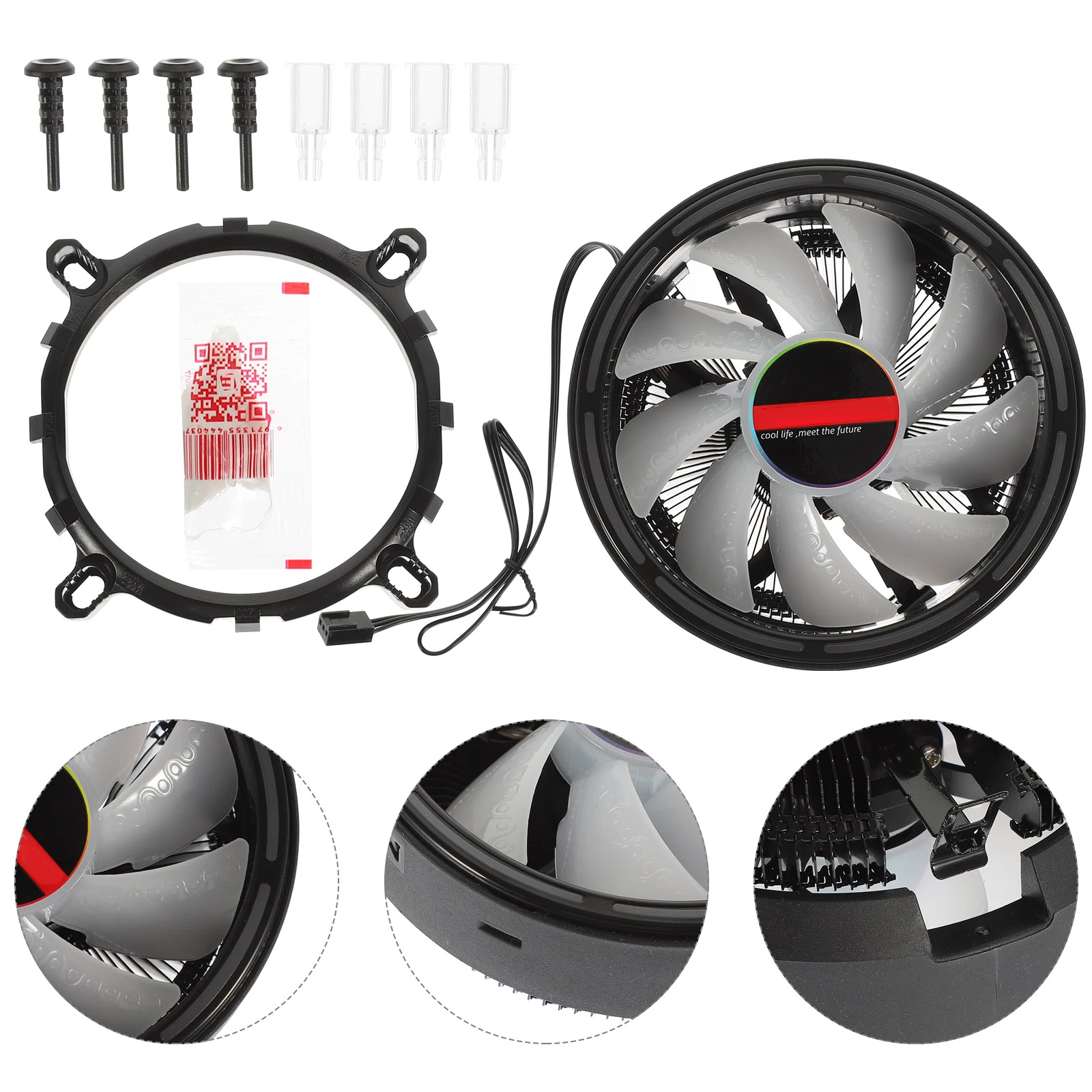 Chłodzenie CPU do komputera stacjonarnego, kolorowe światło, radiator, wysoka wydajność, cichy wentylator aluminiowy RGB LED.