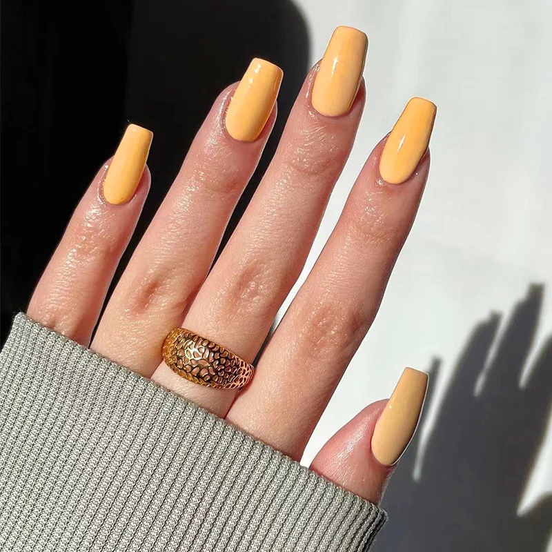 Yellow Nail Art Detachable Reusable Red Nude Solid Color Short Ballet Finished False Nails Press on Nails with Glue Wholesale