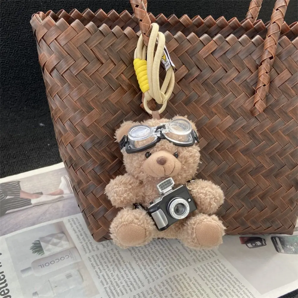 

Lovely With Glasses Pilot Bear Keychain Camera Stuffed Panda Plush Doll Keychain Cute Animals Bear Doll Bag Pendant Couple