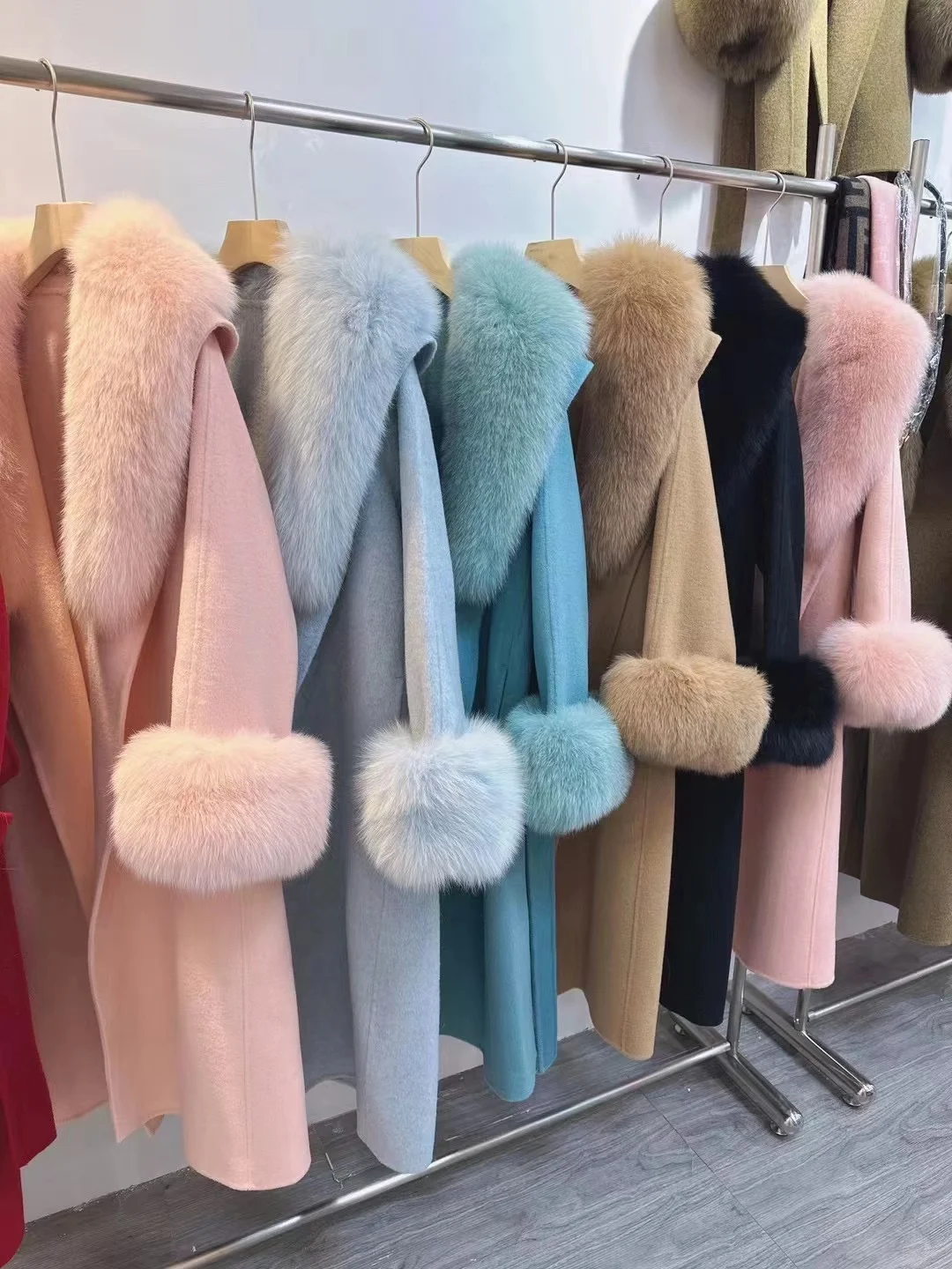 Manteau long en cachemire réversible pour femme, grand col en fourrure de renard, manteau haut de gamme pour femme, automne et hiver, nouveau