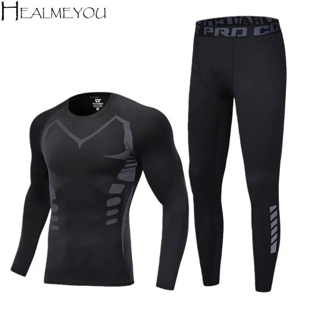 

2PCS Set Quick-drying Men's Ski Thermal Underwear Elastic Soft Fleece Fitness Suit Tight-fitting Comfortable Tops Pants Set