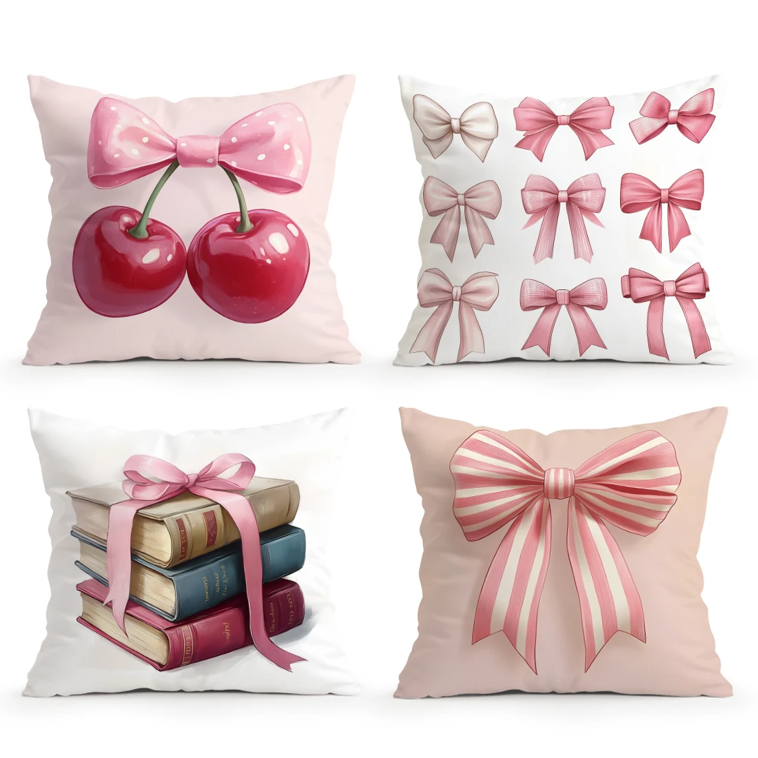 Pink Cherry Book BowDecorative Pillowcase 18 X 18 Inch Pillow Covers Throw Pillows Cushion Cases For Home Car Sofa 1pcs/4pcs
