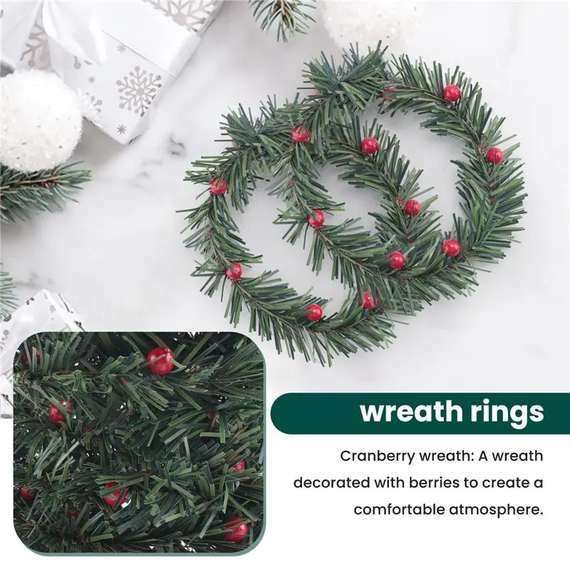 A26F-8 PCS Holly Berry Candle Ring Small Artificial Red Berries Pine Needles Wreath For Christmas Garland Ornaments Decor