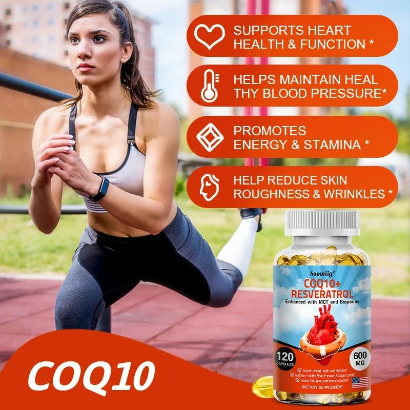 120 Coenzyme Q10+ Resveratrol Capsules Provide Energy Vitamin Healthy Food Organic Ultra High Absorption COQ10