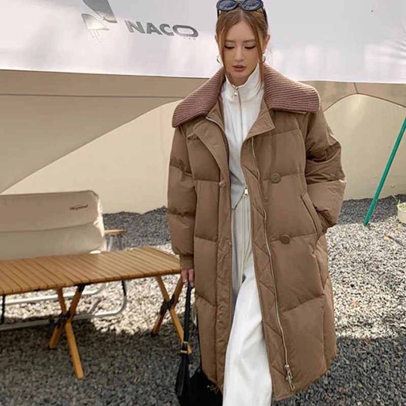 موضة التلبيب منتصف طول أسفل سترة قطن المرأة الشتاء يندبروف الدافئة زمم سترات 2025 الكورية الشارع الشهير معطف طويل مبطن