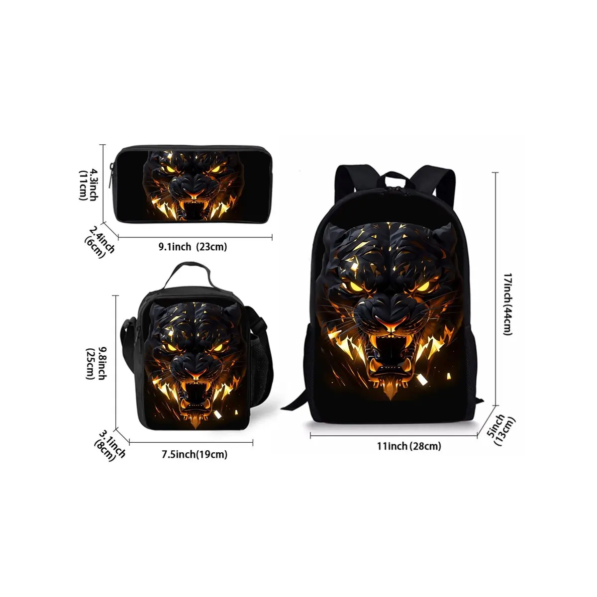 Fierce Tiger King Three Piece Backpacks Set for Boy and Girls Best Gifts 3D Cartoon School Backpack for Children