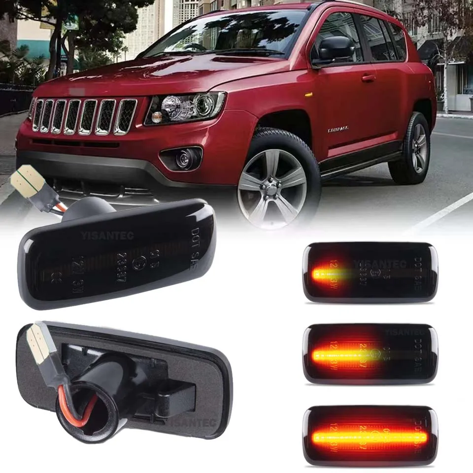 2Pcs Smoked Dynamic LED Side Marker Turn Signal Lights For Jeep Compass MK49 Grand Cherokee Liberty KK Patriot Commander XK