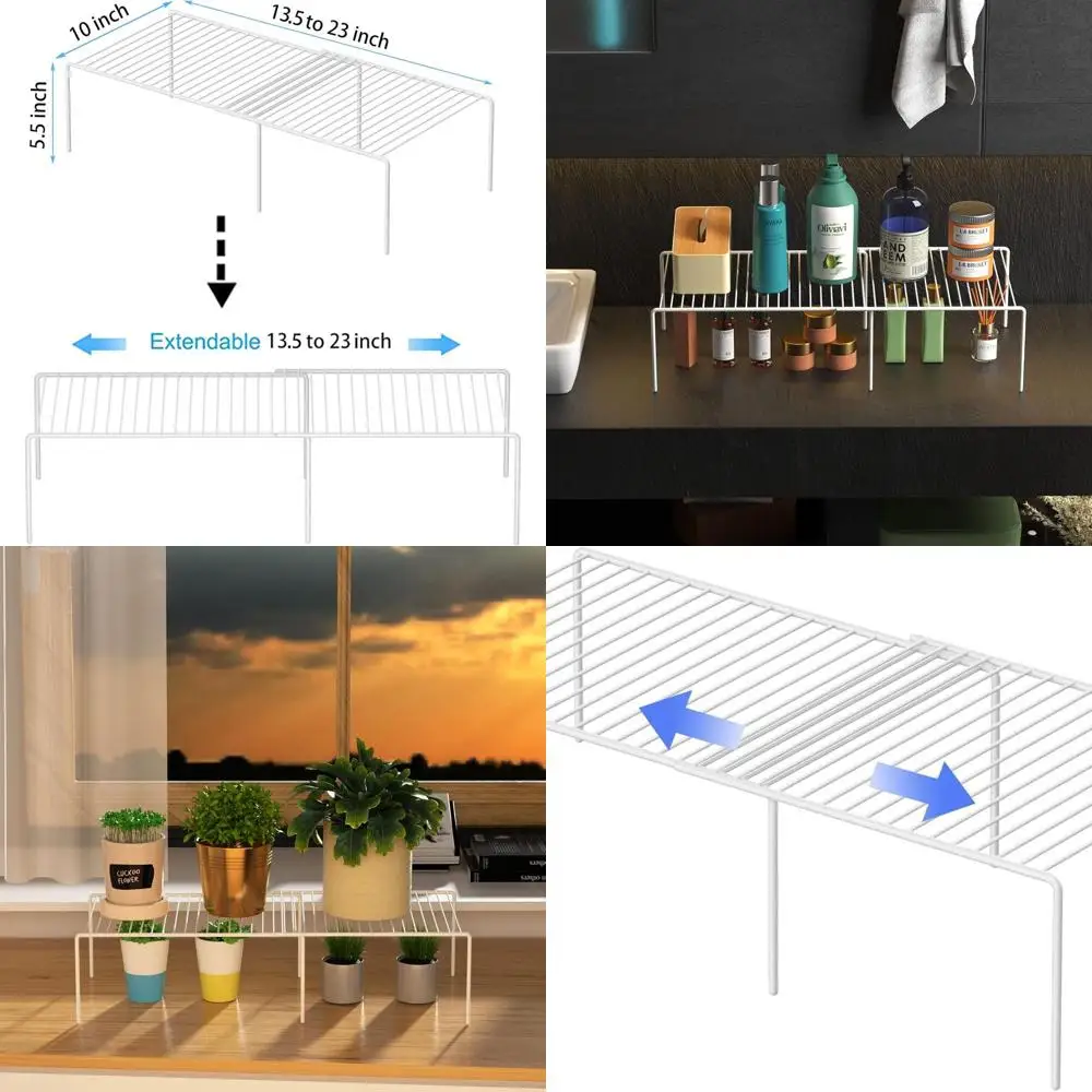 

Расширяемый металлический органайзер для кухонной полки, устойчивый к ржавчине стеллаж для хранения вещей, шкафов, холодильника и ванной комнаты белого цвета