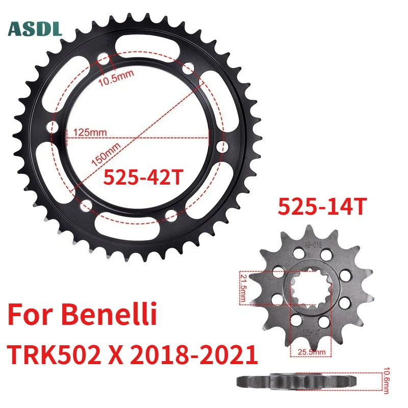 

For Benelli TRK502X 2018-2021 525 Chain 14T 42T Teeth Motorcycle Front Rear Sprocket Gear Wheel Cam TRK502 X TRK 502 X 502X