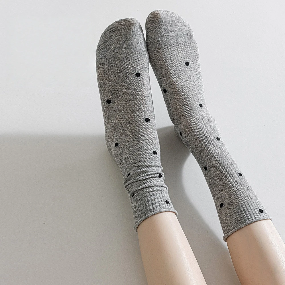 6 Pair Women's Loose-Fitting Boneless Seam-Free Fashionable Cotton Socks High-Quality Polka Dot Curled Hem Trendy Casual Socks