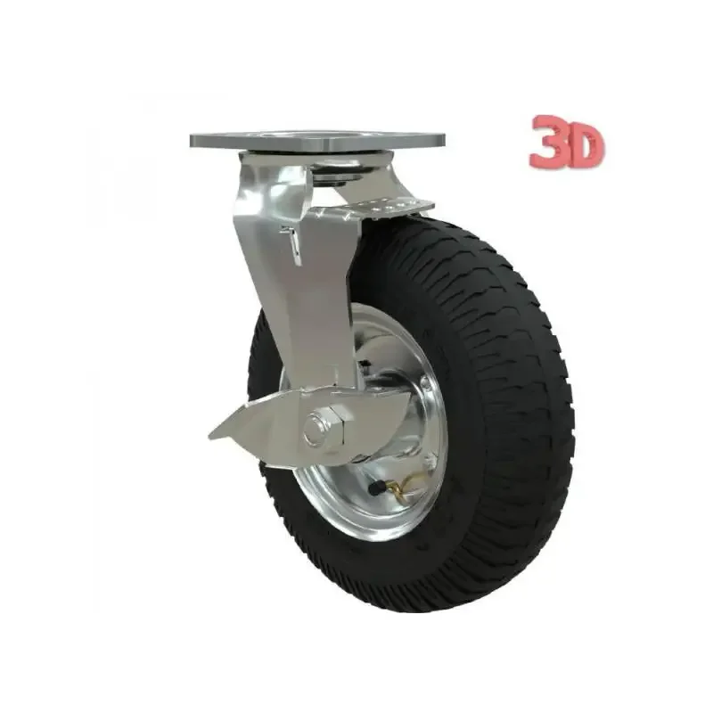 1 Pc Heavy-Duty 8-Inch Inflatable Rubber Caster Wheel with Brake for Hotel Luggage Carts Garage Entrances Universal Rubber Wheel