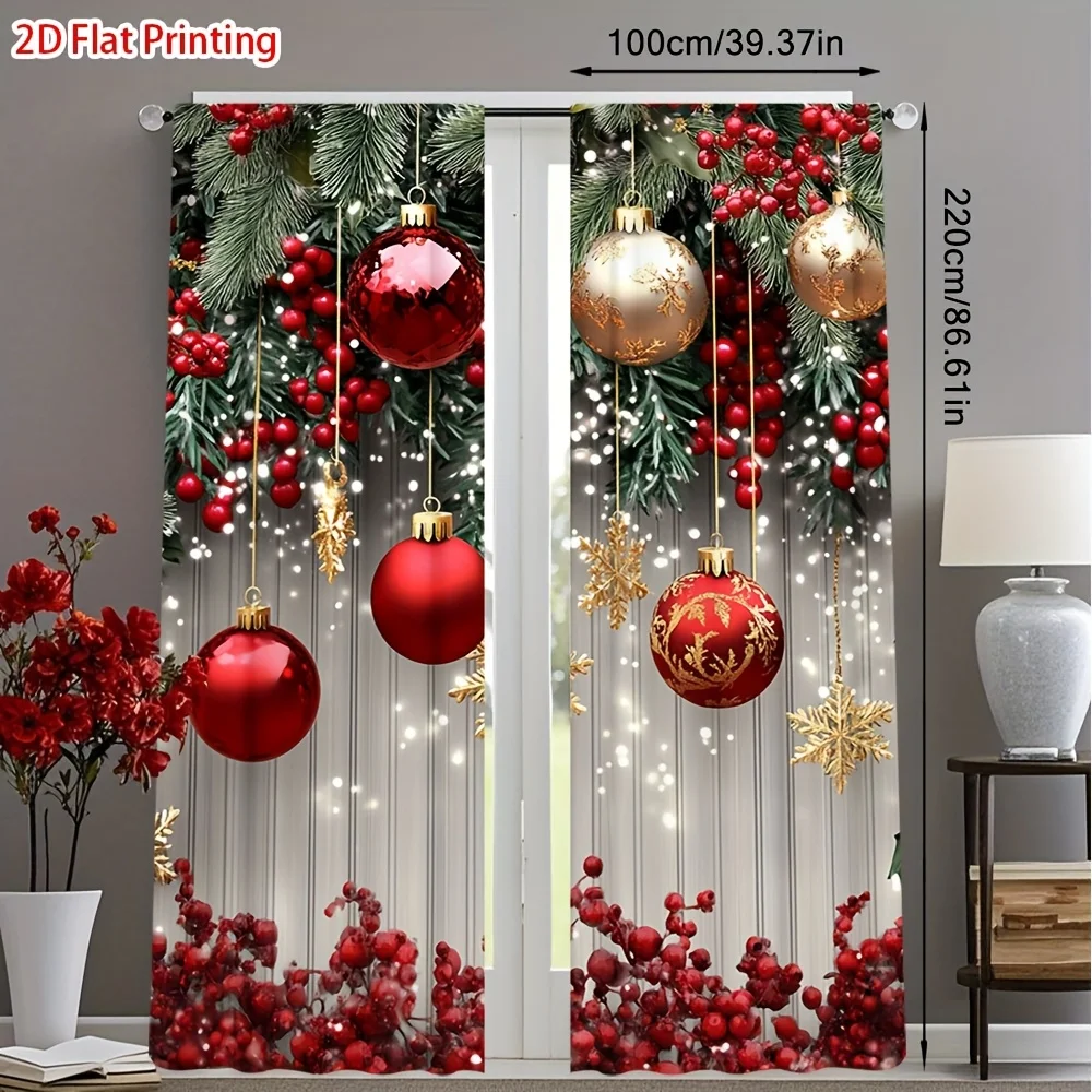 Festive Christmas Garland Window Curtains Light Blocking Thermal Insulated Drapes 2 Panels