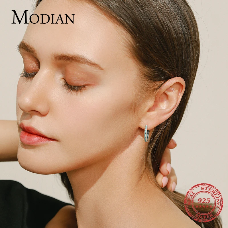 MODIAN Heart To Heart Ear Buckle Pure 925 Sterling Silver Vintage Turquoise Hoop Earrings For Women & Girls Fine Jewelry Gifts - Image 4