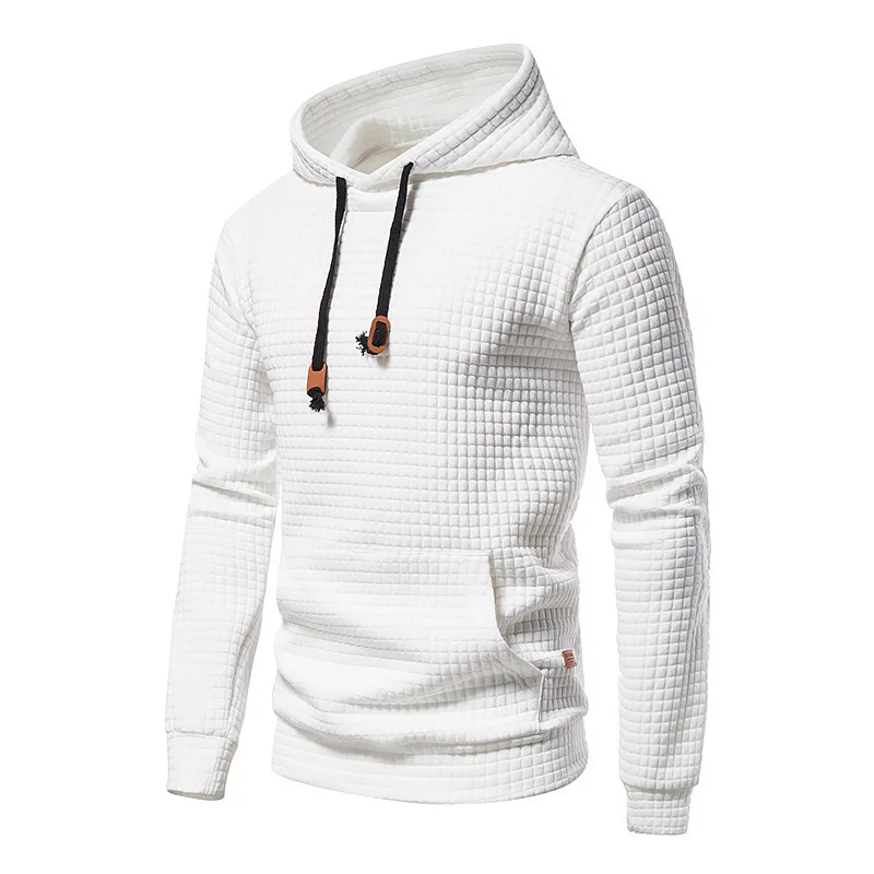 

European Men's Casual Pullover Jacquard Top with Checkered Cotton Fabric Hooded Sweatshirt Hoodies Women