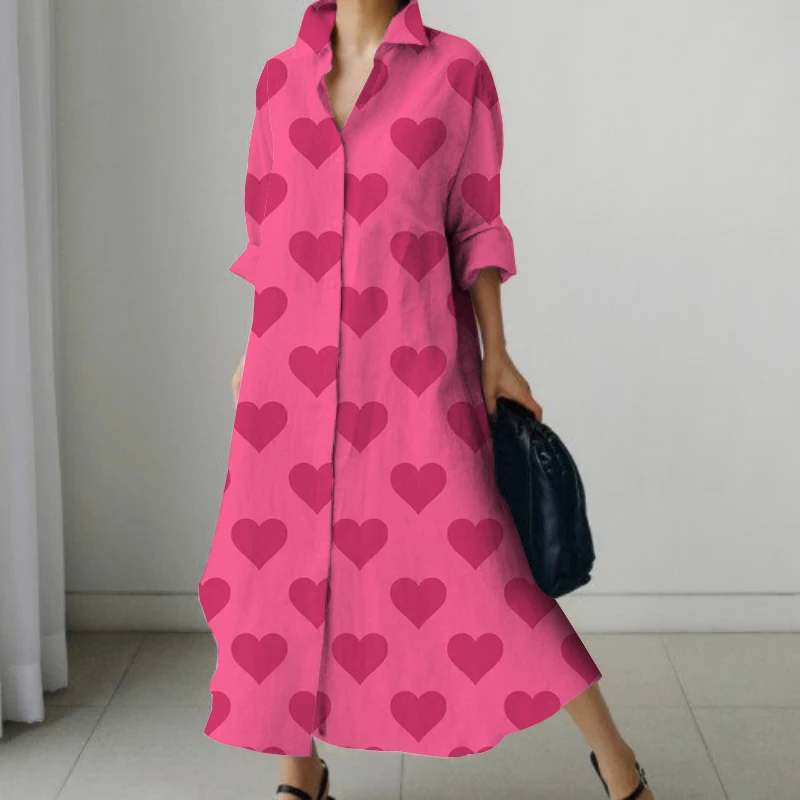 Robe chemise mi-longue à pois pour femmes, style bohème, taille haute, petite fleur, vacances, bureau, vêtements d\'automne, été, 2023