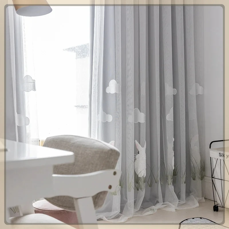 

Nordic Simple Curtain Plush Bunny Screen Curtain Curtain Screen Children's Room Pink Girl Cartoon Blackout luxury Custom Size