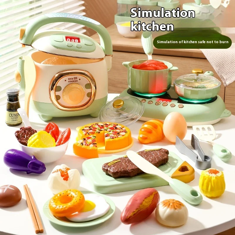 Giocattoli per bambini Set di fornelli elettrici a spruzzo a vapore Ragazzi e ragazze Go Home Kitchen Cucina Pasto Utensili da cucina Educazione precoce