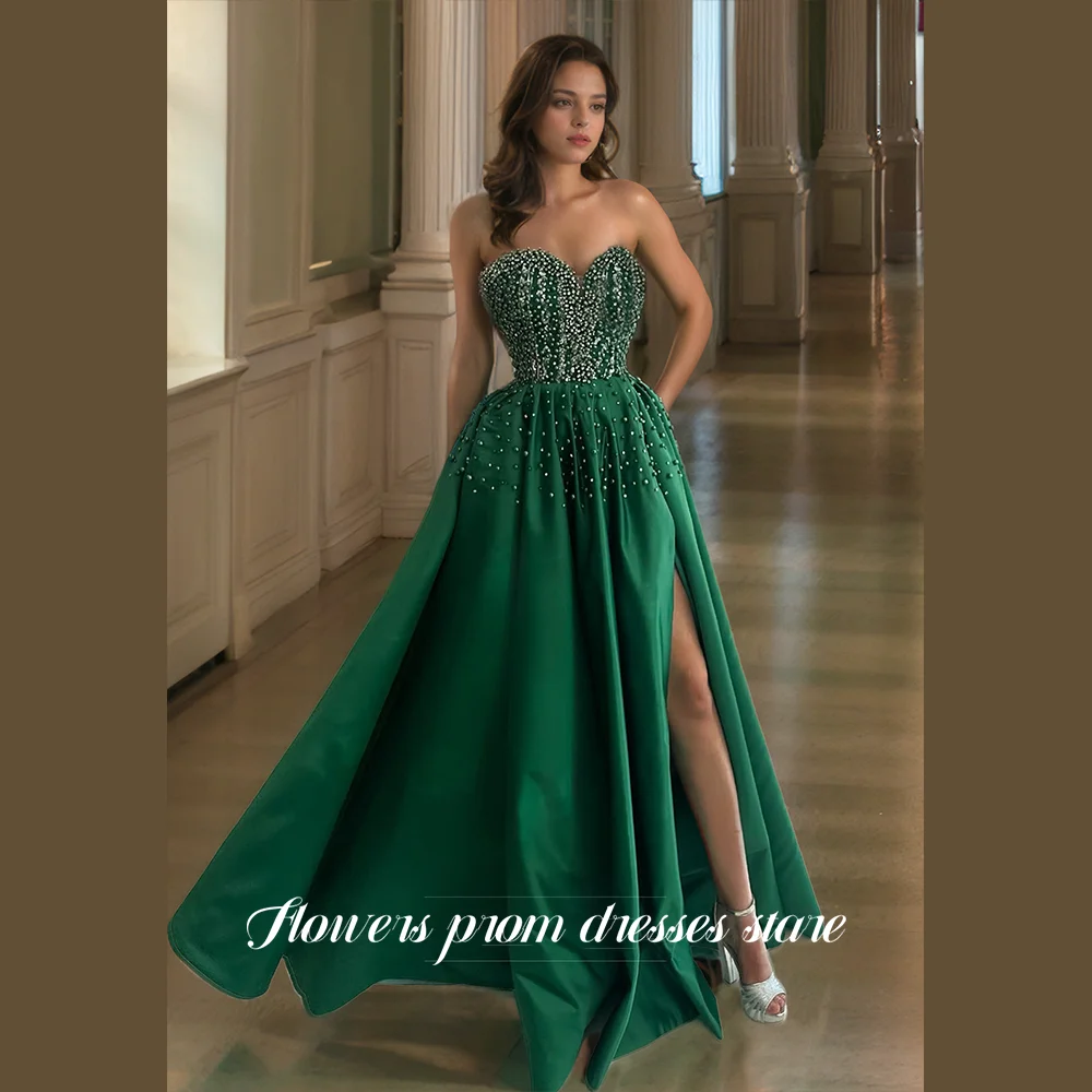 

Flowers Prom A Line Party Dress Beaded Evening Dress Glitter Prom Dress High Slit Celebrity Dresses فستان سهرة Customized
