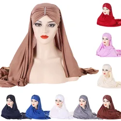 Sciarpa Hijab istantanea in cotone Hijab con diamanti Jersey Caps Bonnet Brand Design sciarpa musulmana Plain Pull On Ready Wear Wrap Head