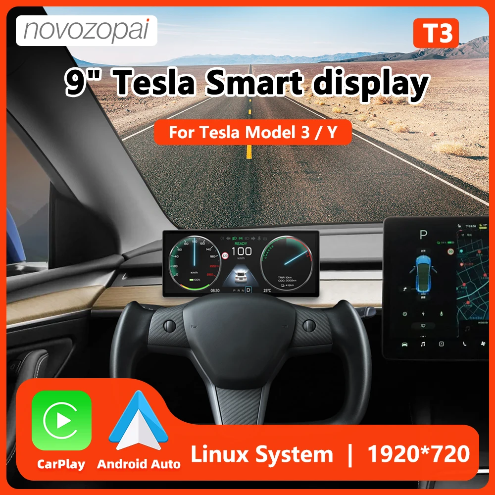 Novozopai T3 9 inch Heads up Display For Tesla Model 3&Y Wireless Carplay & Android Auto Optional Camera